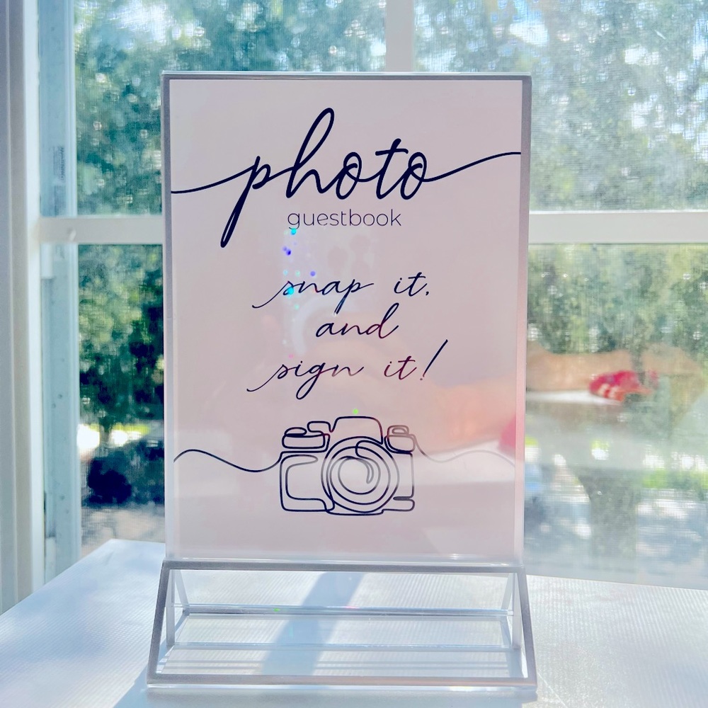 Wedding photo lnstax guestbook sign in silver acrylic frame